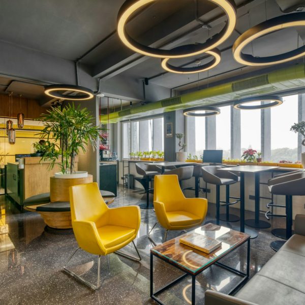 yellow and black chairs and table